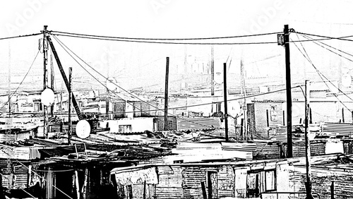 Landscape with an  informal settlement in South Africa mixed media