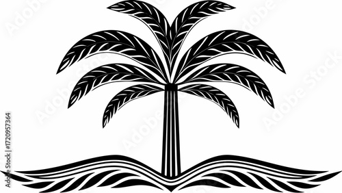 Exotic black and white palm tree design perfect for tropical themes, island vibes, and minimalist designs, originally a scalable vector graphic