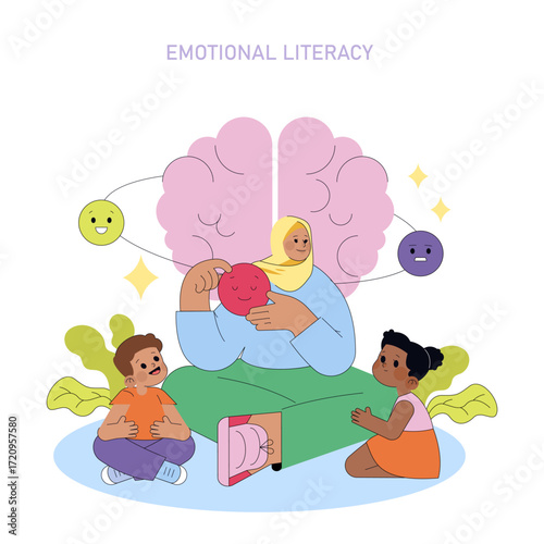 Emotional Literacy Vector Illustration with Children