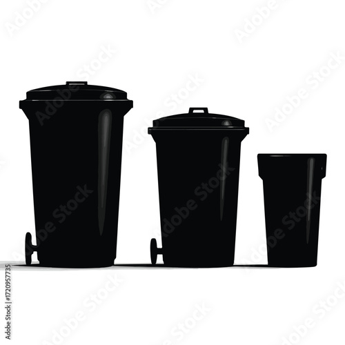 Black and white garbage can silhouettes collection