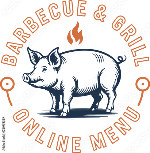 Delicious barbecue pig illustration for online menu and restaurant branding