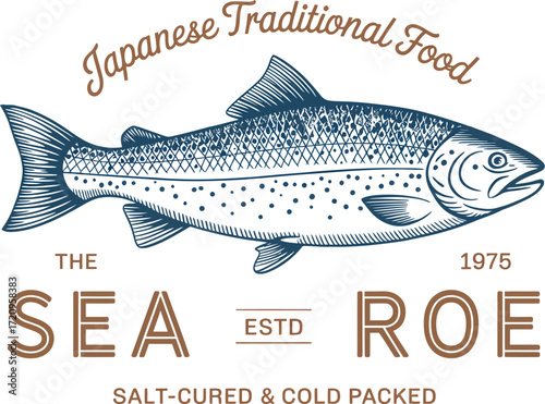 Artistic illustration of a fresh salmon, a symbol of Japanese traditional food and quality seafood.