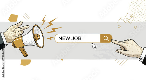 Announce exciting career opportunities with a megaphone and search bar, inspiring new job searches and professional growth.