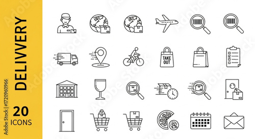 Set of Delivery and Logistics Outline Icons for E-commerce and Shipping