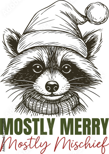 mostly merry mostly mischief - Trendy Christmas Vintage Animals T-shirt, Christmas retro Sarcastic Quote, Merry xmas Winter Season shirt
