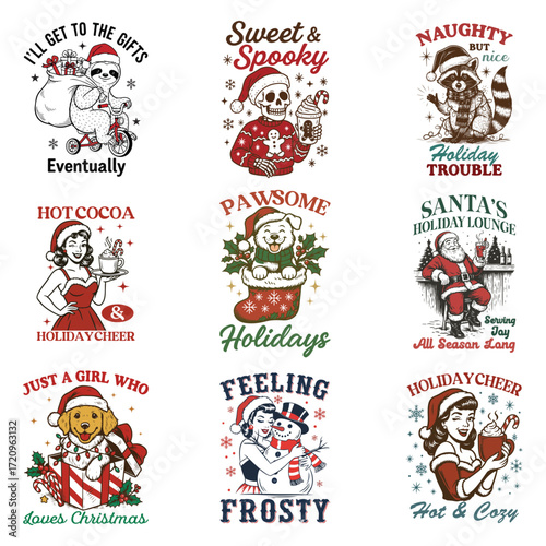 collection of  orry santa i've been naughty - Trendy Christmas Vintage Animals T-shirt, Christmas retro Sarcastic Quote, Merry xmas Winter Season shirt
