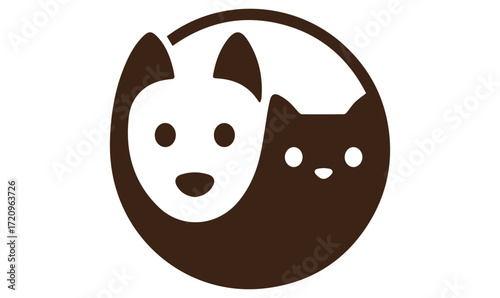 Dog and Cat Icon – Symmetrical Pet Silhouette Vector for Animal Care Branding