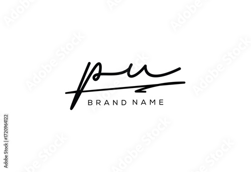 PU letter elegant cursive signature beauty handwriting logo.