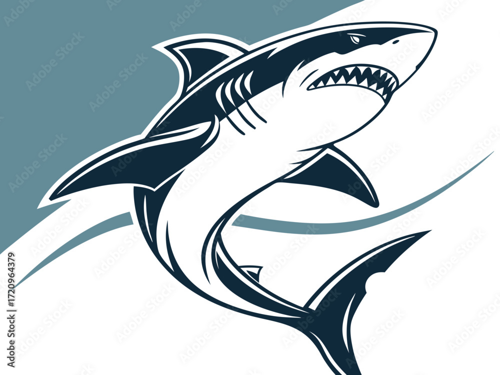 Fototapeta premium Powerful Shark Logo Design in Striking Blue and White