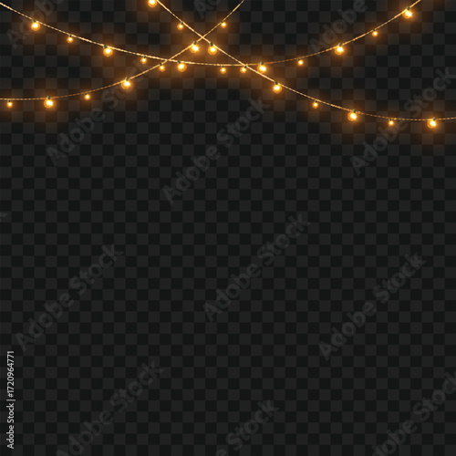 Glowing Christmas lights garland for festive holiday and party decor. Vector