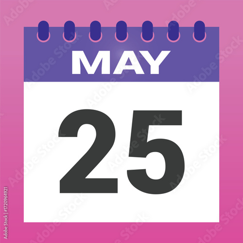 Calendar displays the date may twenty fifth on a vibrant purple and pink backdrop