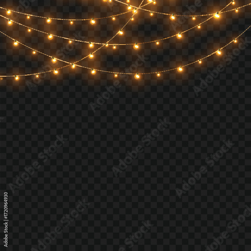 Glowing Christmas lights garland for festive holiday and party decor. Vector