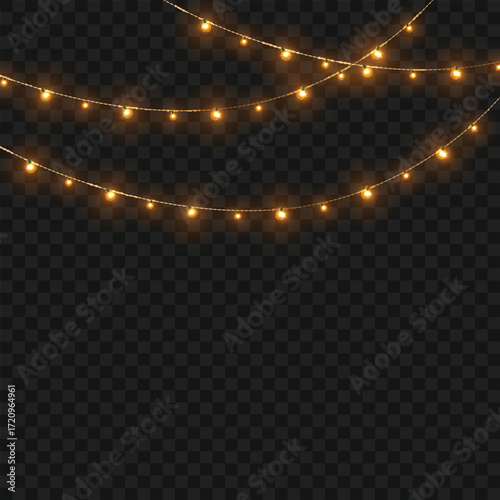 Glowing Christmas lights garland for festive holiday and party decor. Vector