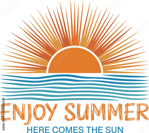 Vibrant summer sun rising over the ocean waves, symbolizing warmth and joy
