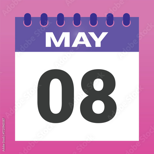May eighth is displayed on a calendar page with colorful background