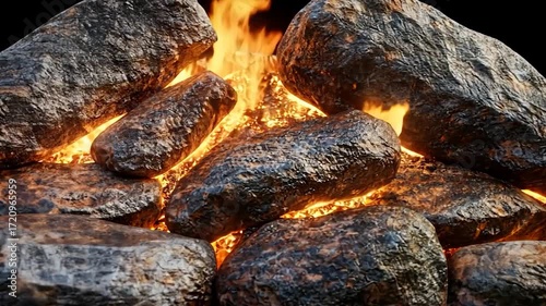 Realistic Fireplace Logs Burning Brightly with Intense Flames.
