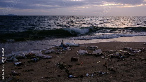 Dirty sea sandy shore ,Environmental pollution,
Plastic water bottles pollution in ocean (Marine debris)
