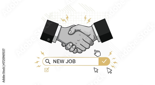 Excitedly landing your dream career opportunity with a professional handshake and successful job search confirmed