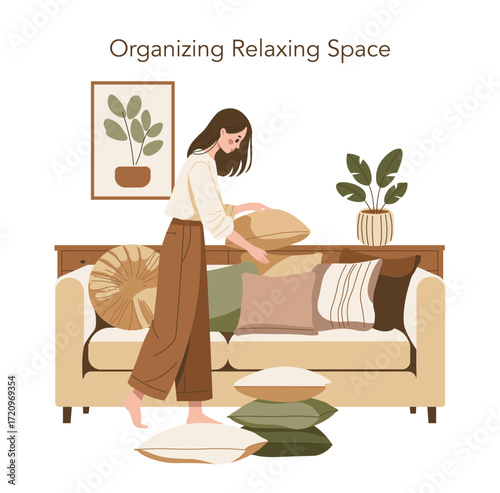 Organizing Relaxing Space with Cushions Vector Art