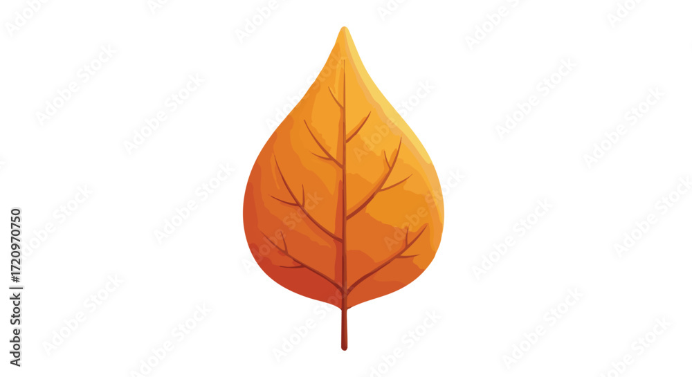 Fototapeta premium A single, stylized orange autumn leaf with detailed veins, isolated on a clean white background.