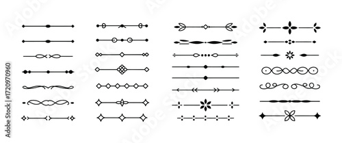 Collection of decorative line dividers, ornaments, and design elements for graphic design and visual composition.