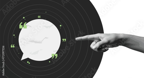 Inspiring message bubble with hand pointing toward space for quote, perfect for social media, marketing, and creative campaigns about communication