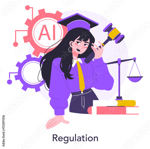 AI Regulation Concept with Gavel and Scales Vector