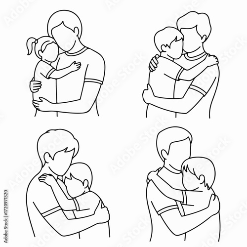 Father's Love A Collection of Heartwarming Line Art Illustrations Depicting Fathers Embracing Their Children