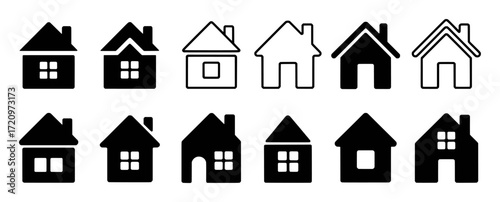 Collection of Diverse House Icons in Black and White