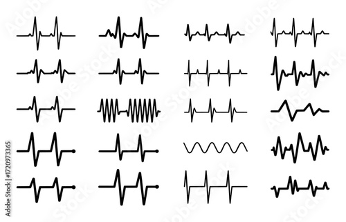 Collection of Electrocardiogram (ECG) and Waveform Icons