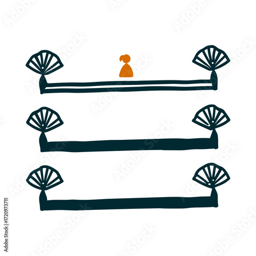 Hinamatsuri Simple Tiered Doll Display Illustration Hinamatsuri Girls’ Day Tiered platform hina dan simplified to three horizontal lines with a folded fan