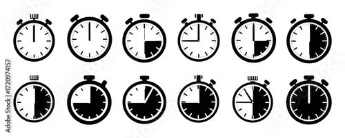 Collection of Stopwatch Icons Showing Different Time Intervals