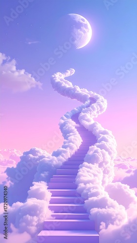 Stairway to the Moon and Clouds in a Dreamy Sky image photo