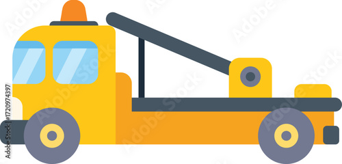 Side view of a yellow tow truck ready to provide roadside assistance and towing services