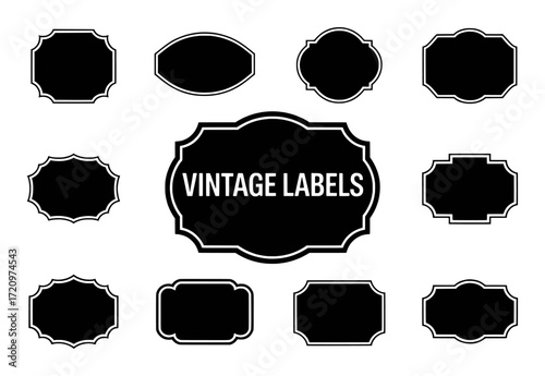 Tablou pe pânză Collection of Vintage Black Labels with Decorative Borders and Text