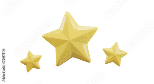 Three gleaming golden stars float against a clean white background, signifying achievement, excellence, and recognition.