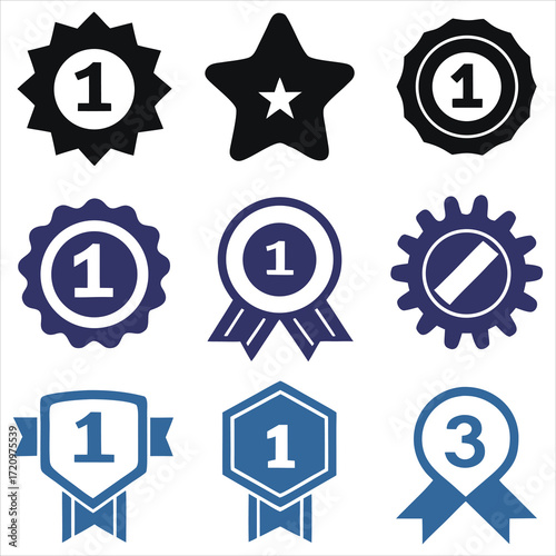 Award badges star shield ribbon gear vector