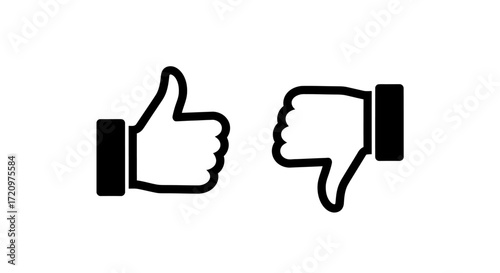 Minimalist Thumbs Up and Thumbs Down Vector Icon Set for Like and Dislike Symbols