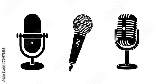 Icon Set Vector Collection of Minimalist Black Microphone Silhouettes