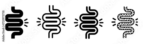 Set of Icons Representing Intestinal Distress and Digestion Issues