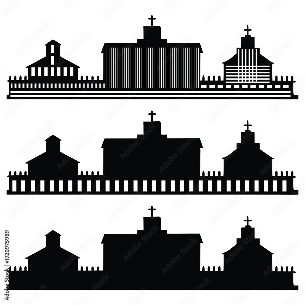 Fototapeta premium Black churches fences building silhouette