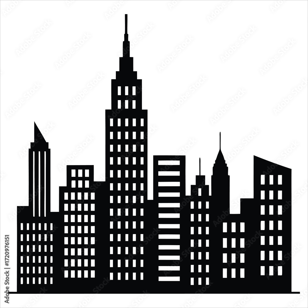 Fototapeta premium Black city buildings silhouette skyline architecture
