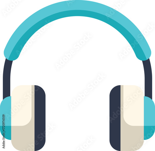 Blue headphones isolated on white background, listening to music icon