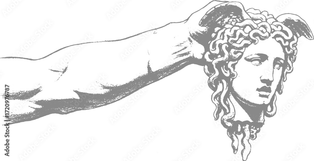 Fototapeta premium Classical sculpture of a hand holding a Medusa head 