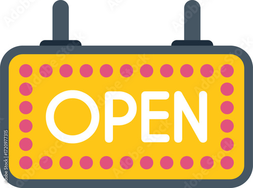 Bright yellow open sign is hanging and lighting up, indicating that a business is open and ready to receive customers