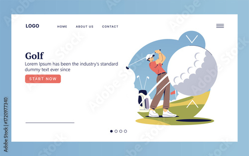 Golf Swing Action Vector Illustration on Website