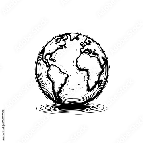 Monochromatic globe illustration emphasizing environmental awareness and global interconnectedness
