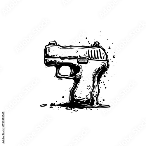 Monochromatic representation of a pistol with an interesting melting effect art illustration