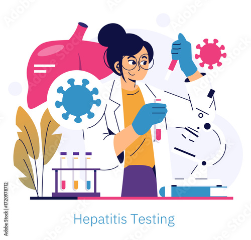 Scientist Conducting Hepatitis Test Vector Illustration