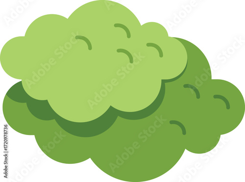 Green cartoon bush growing in rounded shape with shadow underneath, isolated on white background